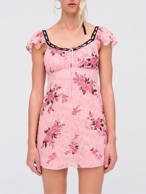 For Love & Lemons Guinevere Mini Dress Pink Floral Cottage Core